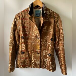 Palmer Jones Silk Brocade Blazer Brown Gold Ornate Pattern Size 6